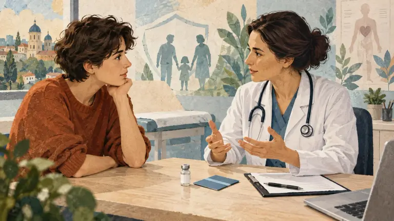 Tânăr adult discutând vaccinarea cu un medic de familie.