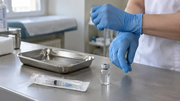 Materiale pregătite pentru vaccinare într-un cabinet.