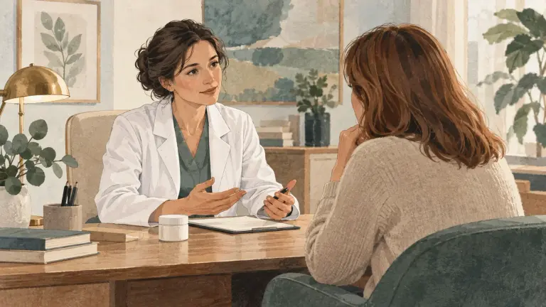 Consultație dermatologică, într-o ilustrație despre opțiunile de tratament.